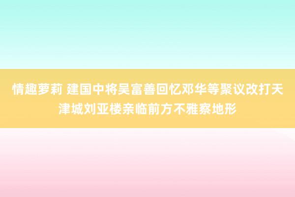 情趣萝莉 建国中将吴富善回忆邓华等聚议改打天津城刘亚楼亲临前方不雅察地形