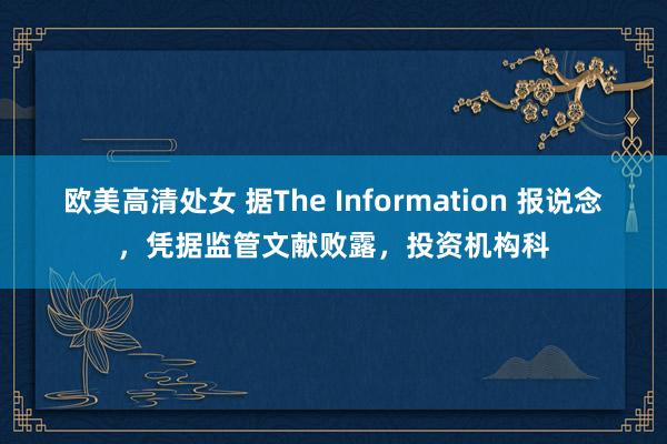 欧美高清处女 据The Information 报说念，凭据监管文献败露，投资机构科