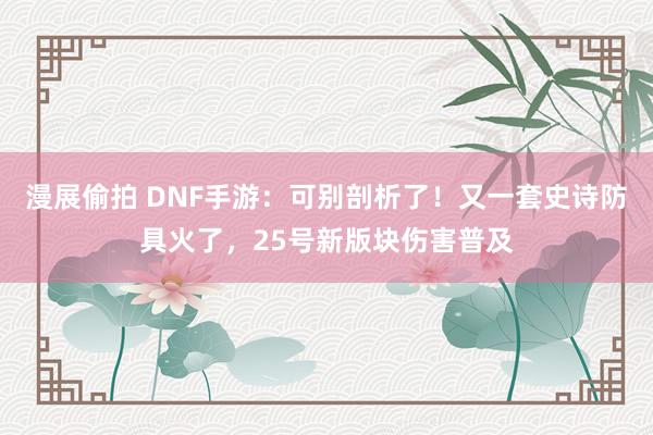 漫展偷拍 DNF手游：可别剖析了！又一套史诗防具火了，25号新版块伤害普及